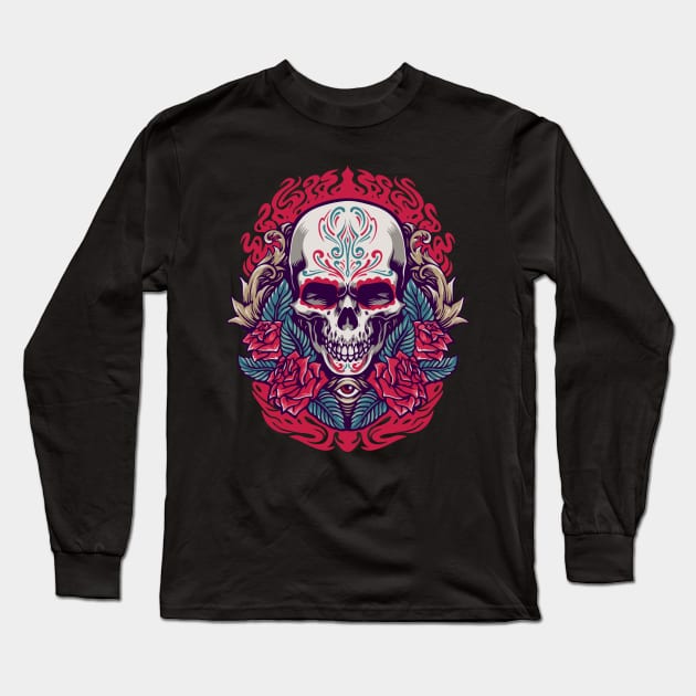 sugar skull on fair Long Sleeve T-Shirt by Spring Moon